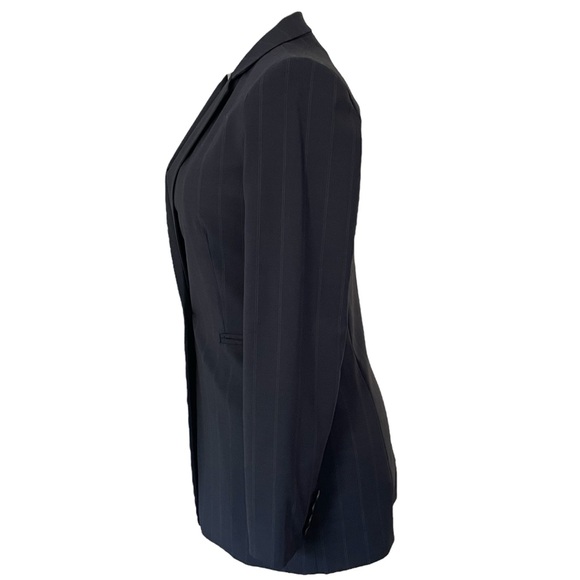 ANTONIO MELANI Navy Blue pin stripe long Blazer single breasted wool Sz: 8 NWOT - Picture 2 of 10